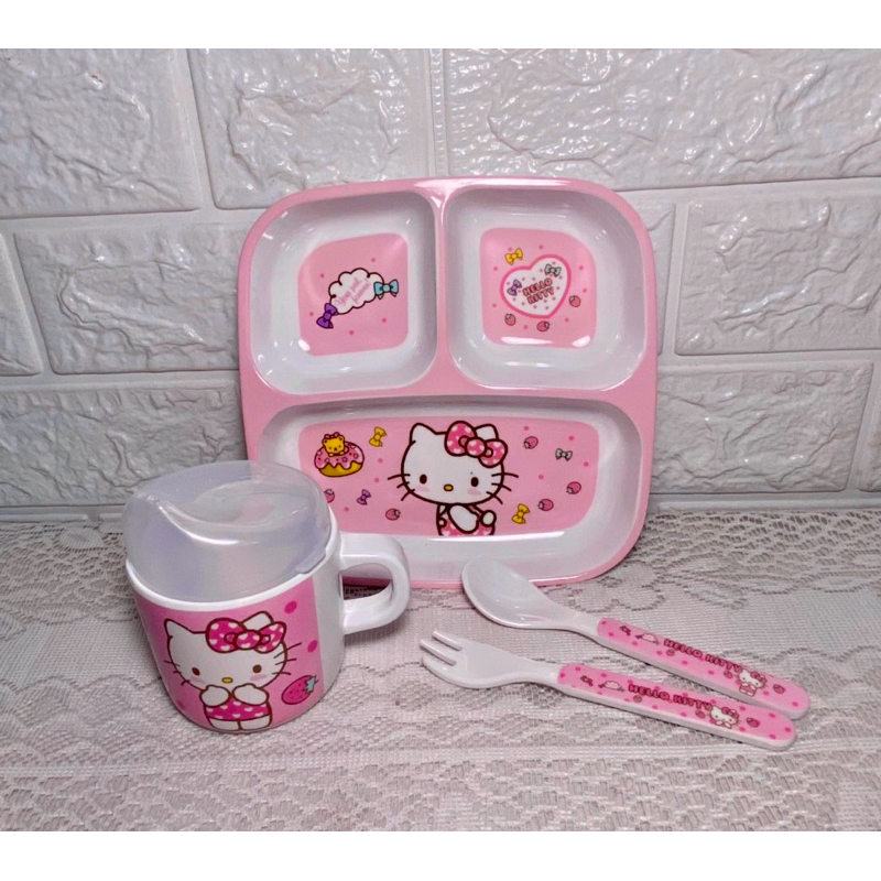 Bộ bát đĩa khay ăn dặm cho bé Hello Kitty ảnh thật