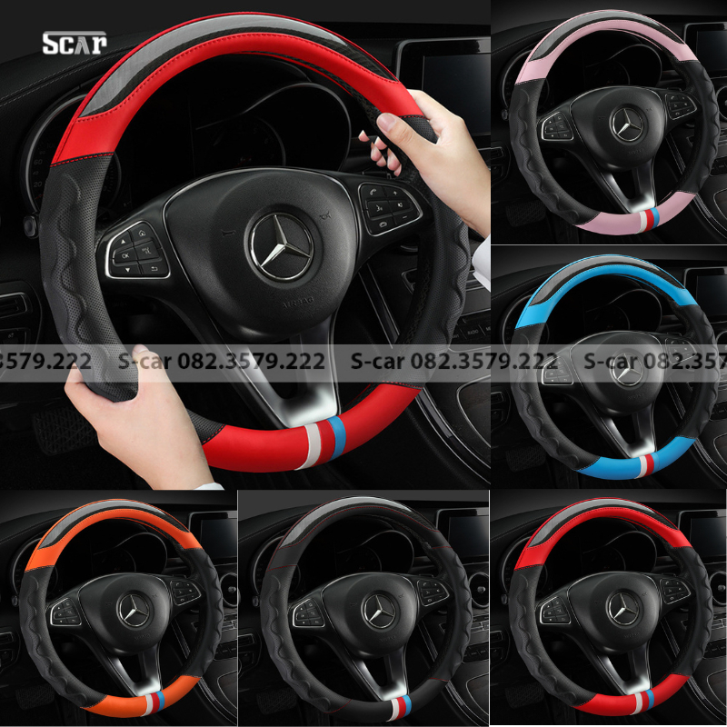 Bọc vô lăng thể thao 3 sọc phối da nhiều màu size 38 phù hợp tất cả các dòng xe