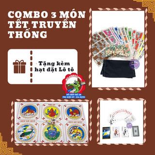 [Tặng hạt đặt] Combo 3 món Tết truyền thống lô tô số gỗ, bầu cua cá cọp và bộ bài tây