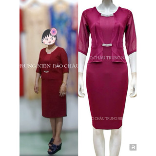 Đầm trung niên dự tiệc ôm tay lỡ phối voan xếp giả vest kết cườm cao cấp.Chất liệu vải thun nhập mềm mịn mát, bigsize