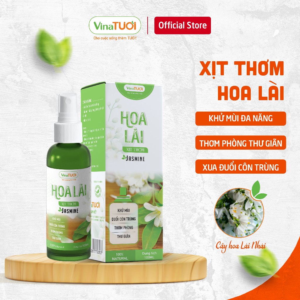 Chai Xịt Thơm Phòng Tinh Dầu Hoa Lài VINA TƯƠI 100ml Xịt Khử Mùi Phòng Ngủ