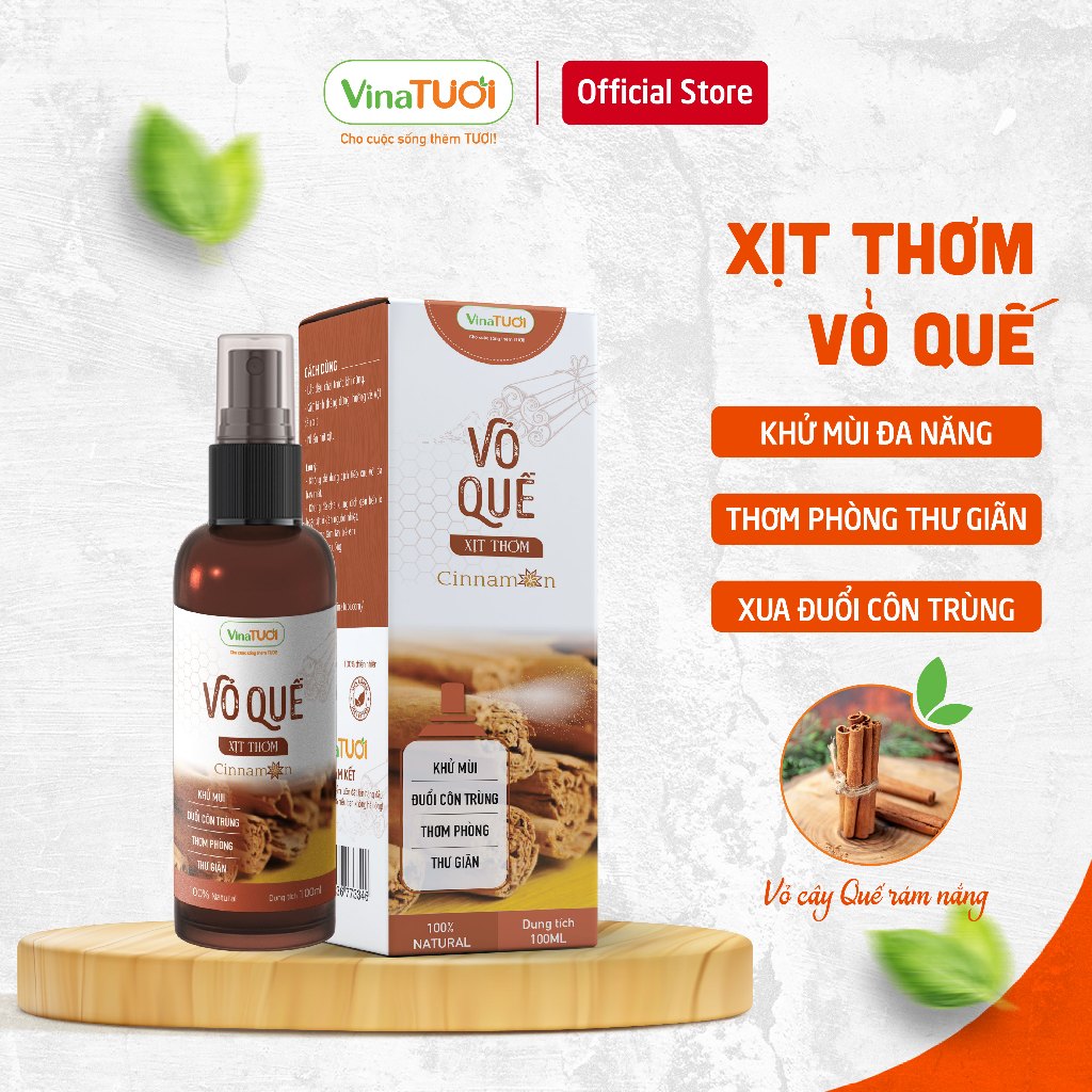 Chai Xịt Thơm Phòng Tinh Dầu Quế VINA TƯƠI 100ml Thơm Phòng Khử Mùi Phòng Nhà Vệ Sinh