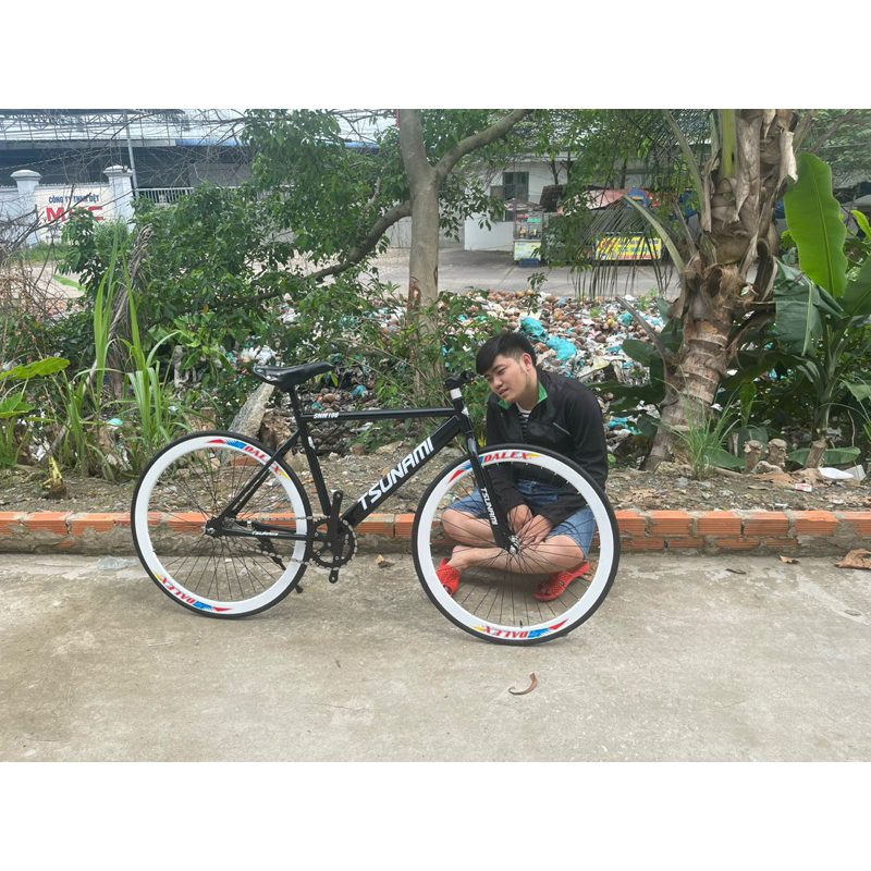 Xe Đạp Fixed Gear & Single Speed, Đen Bóng - Vành 4 Phân Trắng ( KÈM STRAP )