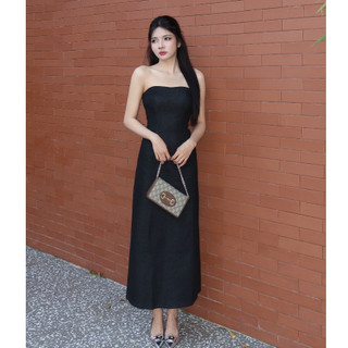Đầm ống jeans nữ HHVINTAGE dáng dài chất jean denim co dãn Dress 08