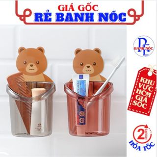 Set 3 Cốc Gấu Dán Tường Đựng Bàn Chải Đánh Răng Có Lỗ Thoát Nước, Ly Cốc Đựng Bàn Chải Kem Đánh Răng