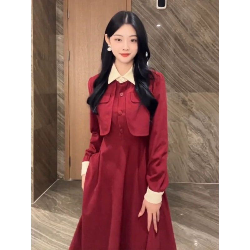 Y370- váy nhung đen tay dài
