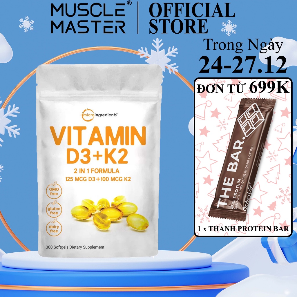 Thực Phẩm Bổ Sung Micro Ingredients Vitamin D3 + K2 300 Viên