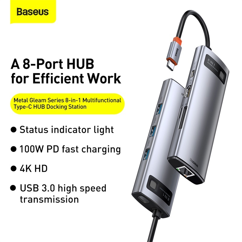 Hub chia cổng Baseus cổng Type C sang 4K HDMI USB 3.0 SD TF dành cho Mac Pro Air Surface Pro 7 Hub c