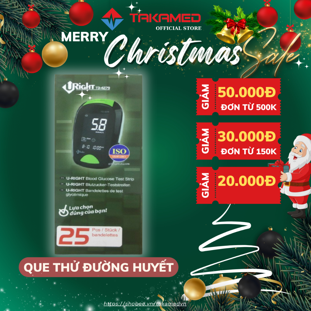 Que Thử Đường Huyết URIGHT TD-4279 Hộp 25,50 Que Dùng Cho Máy TD-4279