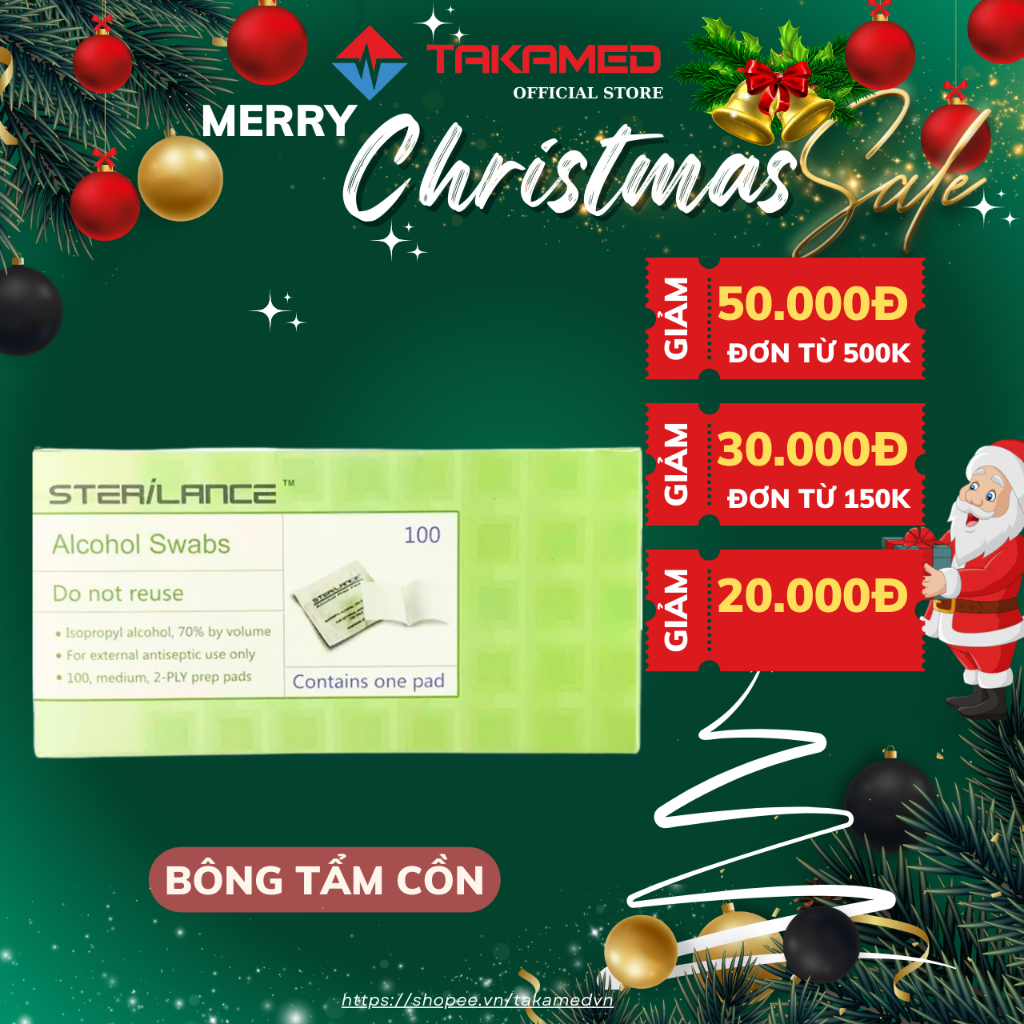 Bông Tẩm Cồn, Cồn Gạc STERILANCE Hộp 100 Miếng