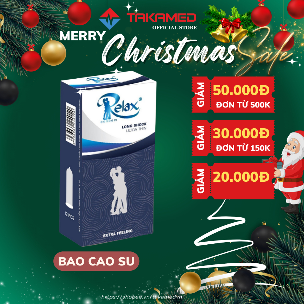Bao cao su Relax Long Shock Ultra Thin trơn, siêu mỏng, kéo dài thời gian quan hệ hộp 12 BCS