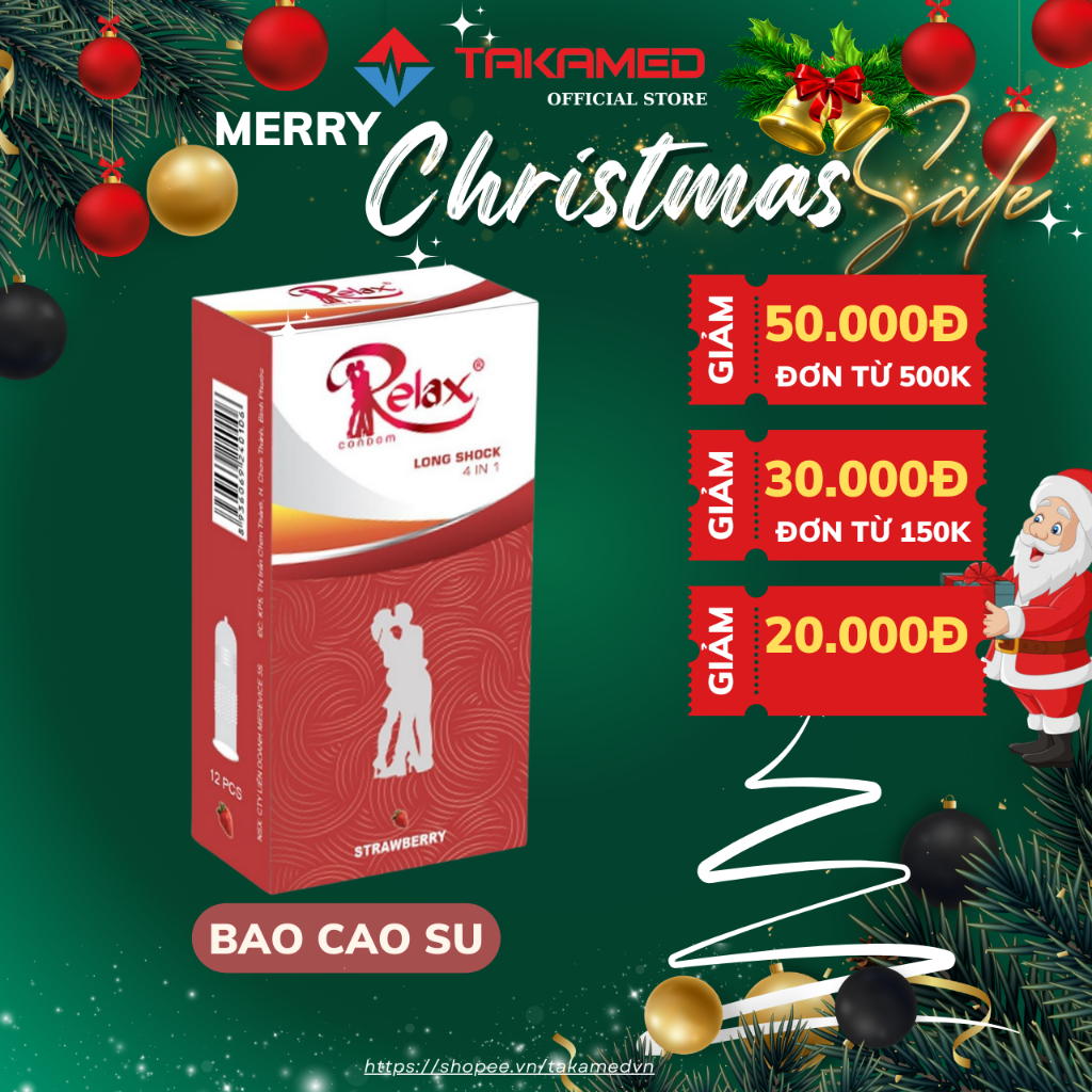 Bao cao su Relax 4 in 1 siêu mỏng, gân gai, kéo dài thời gian quan hệ hương dâu hộp 12 BCS