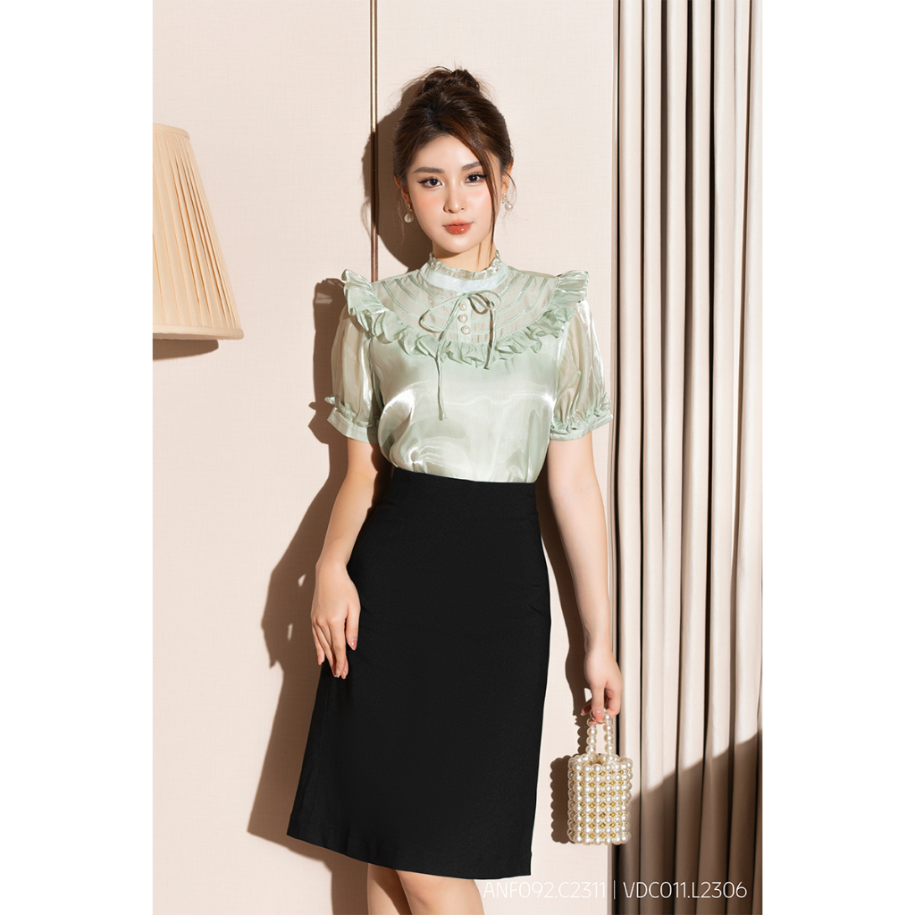 Chân váy nữ RUZA lụa lạnh chữ A dài màu đen dáng công sở thời trang VDC011