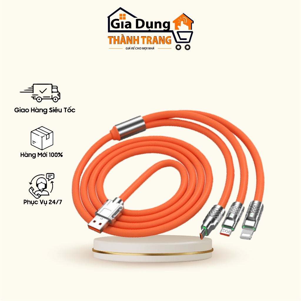 CÁP SẠC SIÊU NHANH 3 ĐẦU BỌC SILICON SIÊU BỀN, CHỐNG GÃY GẬP, CÓ ĐÈN CHỈ BÁO ĐẦU SẠC