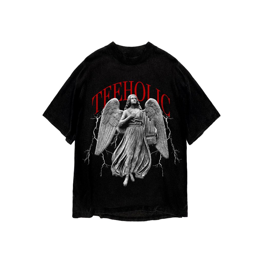 Áo thun in hình unisex nam nữ teeholic cotton cao cấp phong cách retro y2k thiên thần màu đen trắng THS091223_36