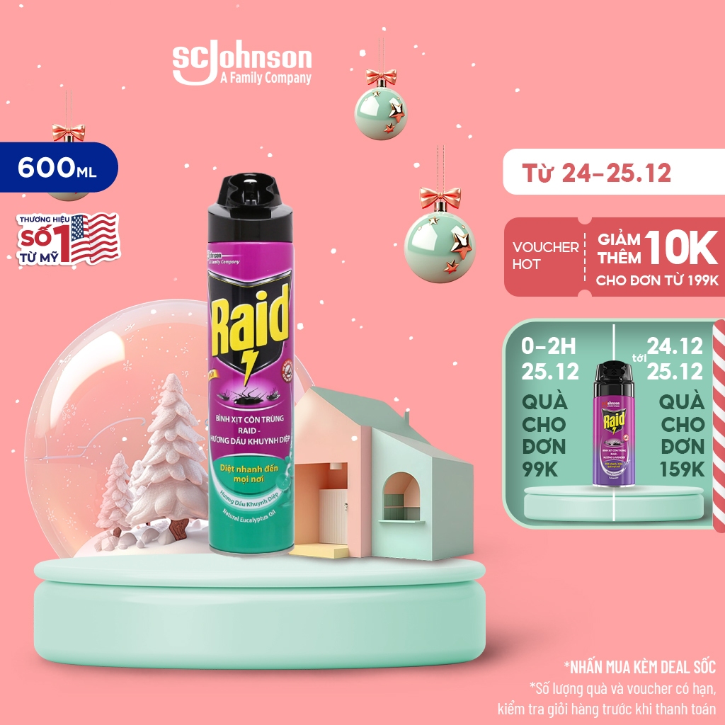 RAID Bình xịt côn trùng hương Khuynh Diệp 600ML
