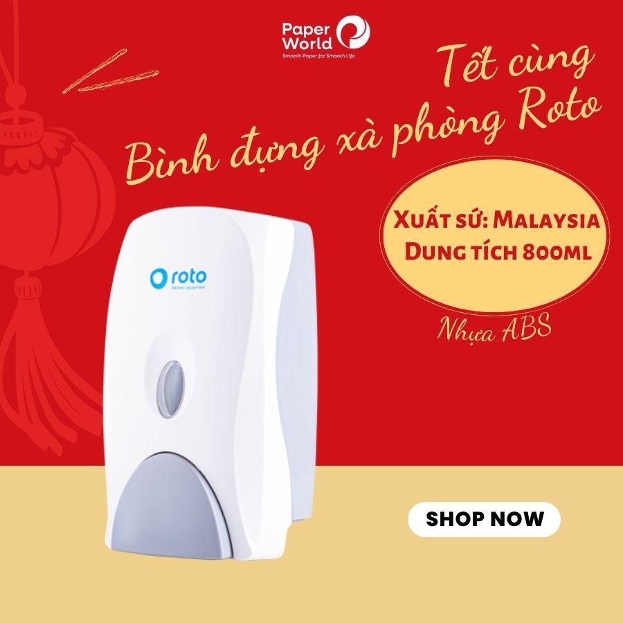 Bình đựng xà phòng treo tường ROTO RT800, dùng để rửa tay, chất liệu nhựa ABS, màu trắng, dung tích 800ml