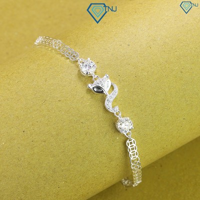 Lắc tay Moissanite bạc nữ mặt hồ ly đính đá 5ly kèm thẻ tra cứu sang trọng, tinh tế LTNM0006 - Trang Sức TNJ