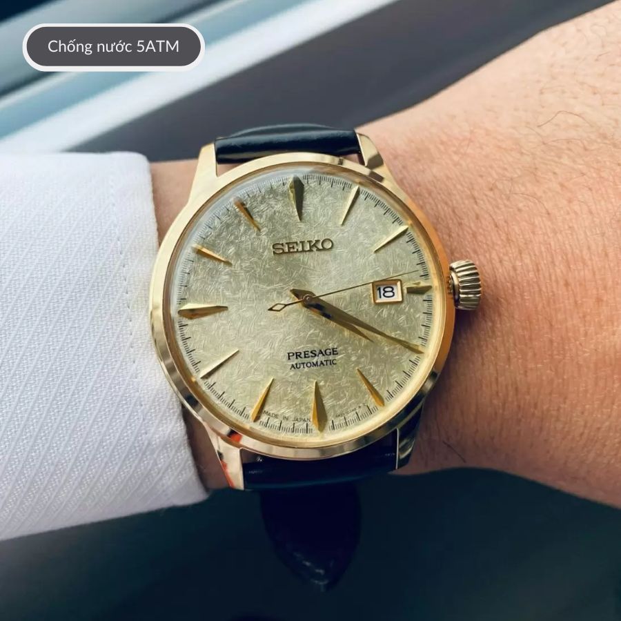 Đồng hồ cơ nam Seiko SRPH78J1 mặt kính Hardlex cao cấp, chống nước 5ATM, dây da đeo tay thời trang, lịch lãm