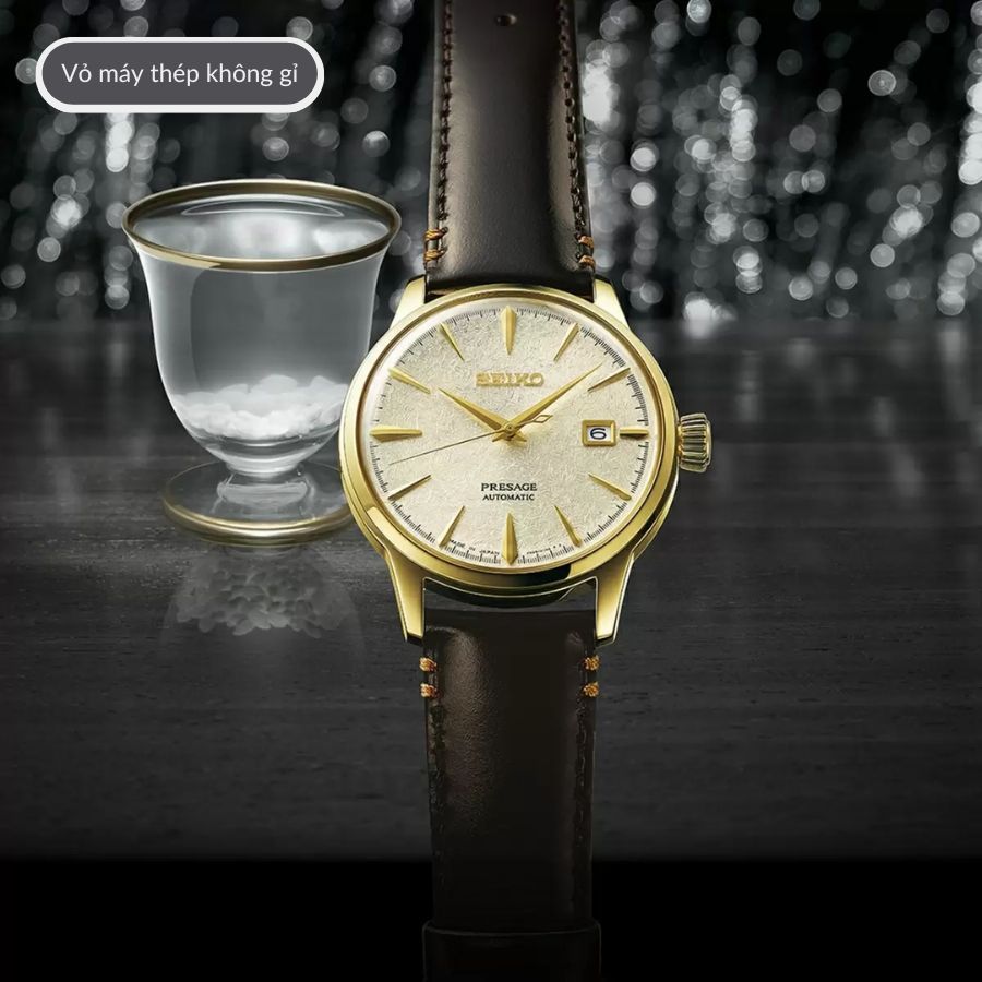 Đồng hồ cơ nam Seiko SRPH78J1 mặt kính Hardlex cao cấp, chống nước 5ATM, dây da đeo tay thời trang, lịch lãm