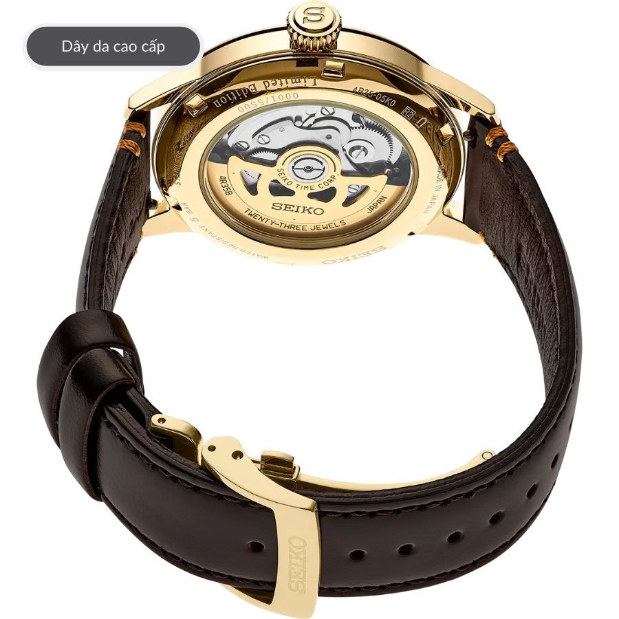 Đồng hồ cơ nam Seiko SRPH78J1 mặt kính Hardlex cao cấp, chống nước 5ATM, dây da đeo tay thời trang, lịch lãm