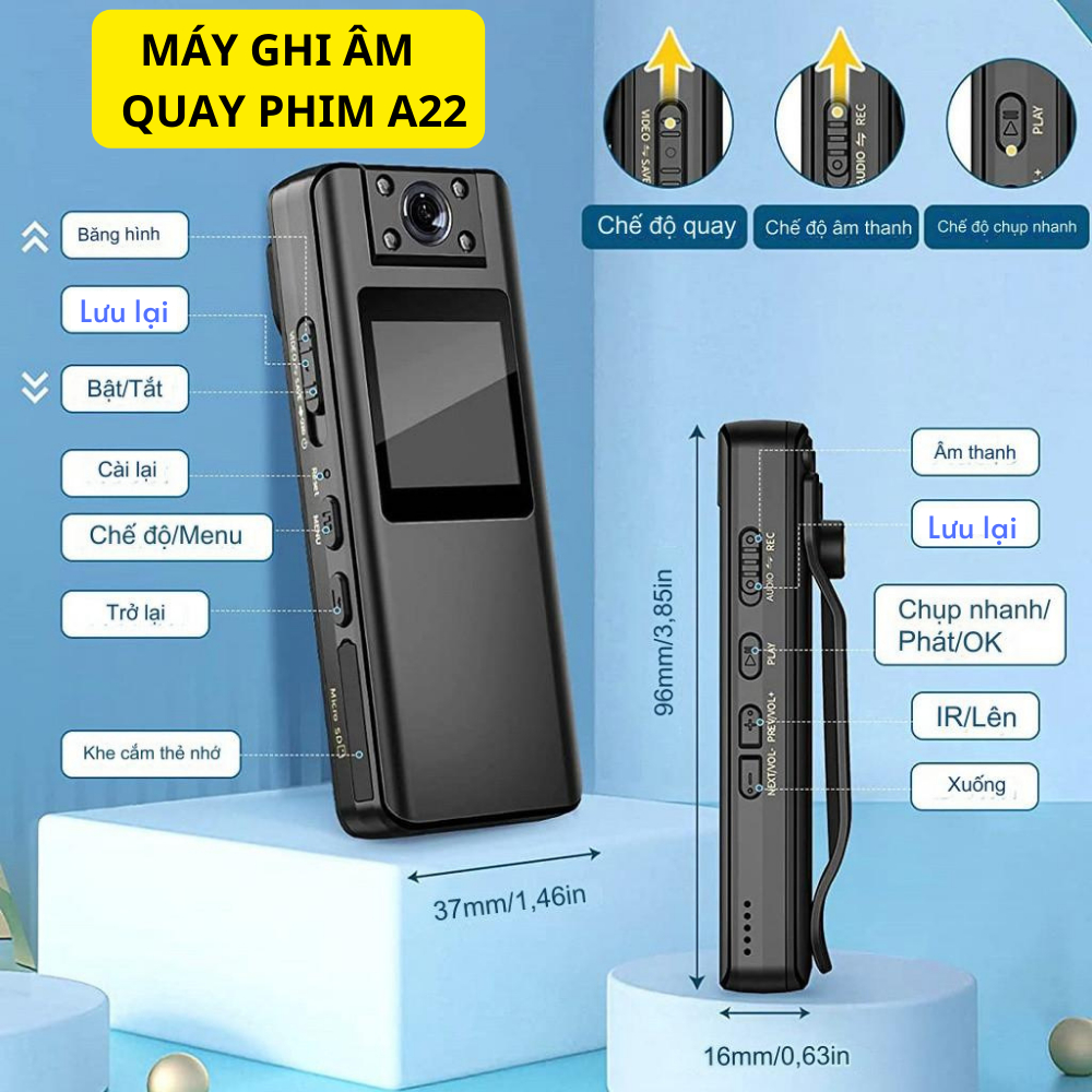 Máy ghi âm quay phim A22 bản PRO ghi âm chuyên nghiệp , chụp ảnh, quay video chuẩn FULL HD chất lượng cao