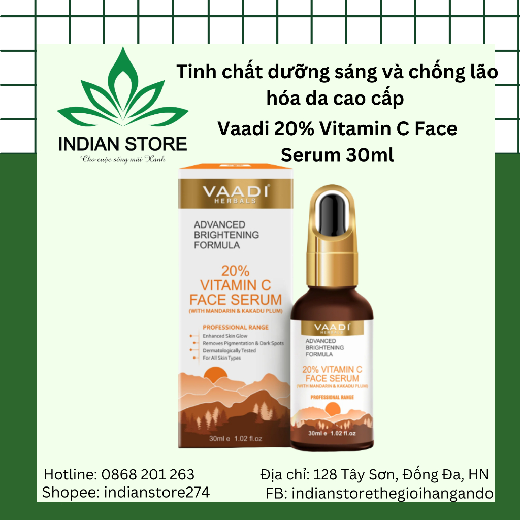 Tinh chất dưỡng sáng và chống lão hóa da cao cấp - Vaadi 20% Vitamin C Face Serum 30ml