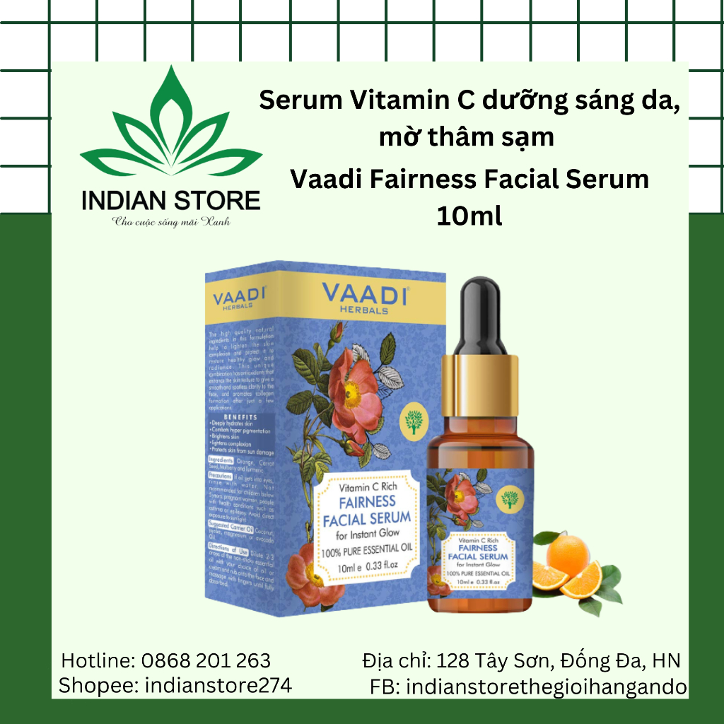 Serum Vitamin C dưỡng sáng da, mờ thâm sạm - Vaadi Fairness Facial Serum 10ml