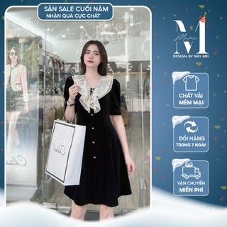 Váy đầm cổ ren ôm eo đính khuy ngọc hàng cao cấp phong Hàn Quốc sang chảnh Meistore V11720