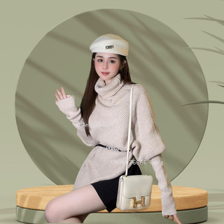 Áo len dài tay cổ lọ cao vạt cháo dáng rộng phong cách