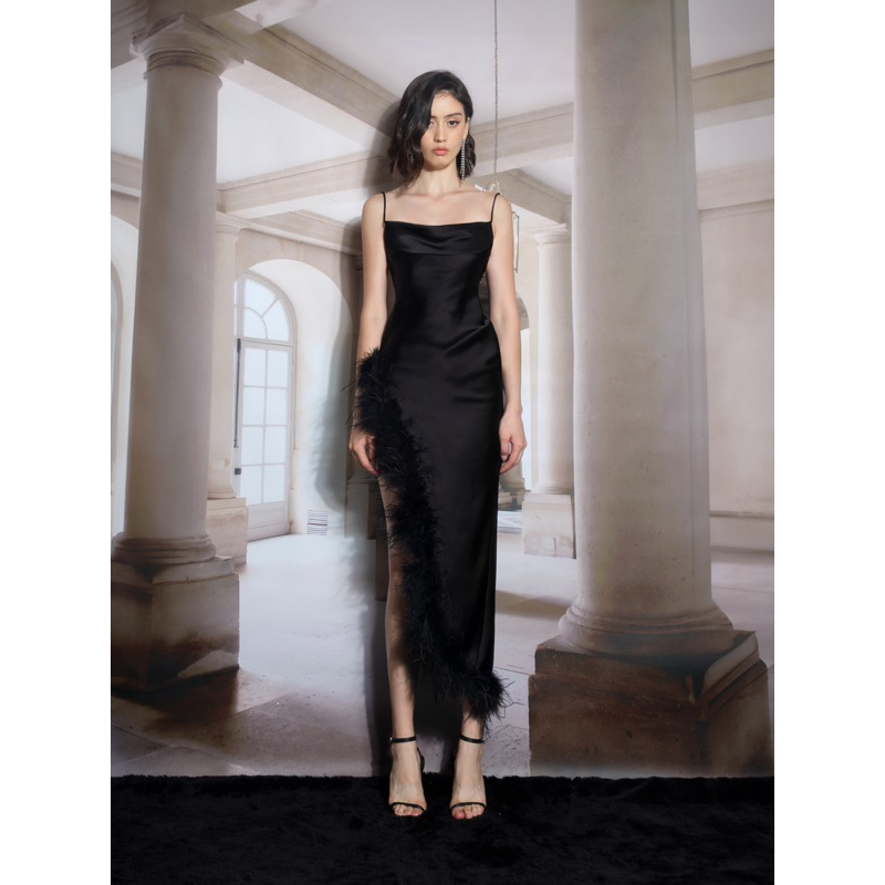 Váy lụa phối lông - Midnight Dress