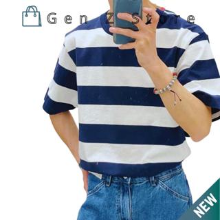 Áo Thun Kẻ Sọc SINRANSINYA Tay Lỡ Dáng Rộng Unisex Chất Liệu Cotton Mang Phong Cách Hàn Quốc.