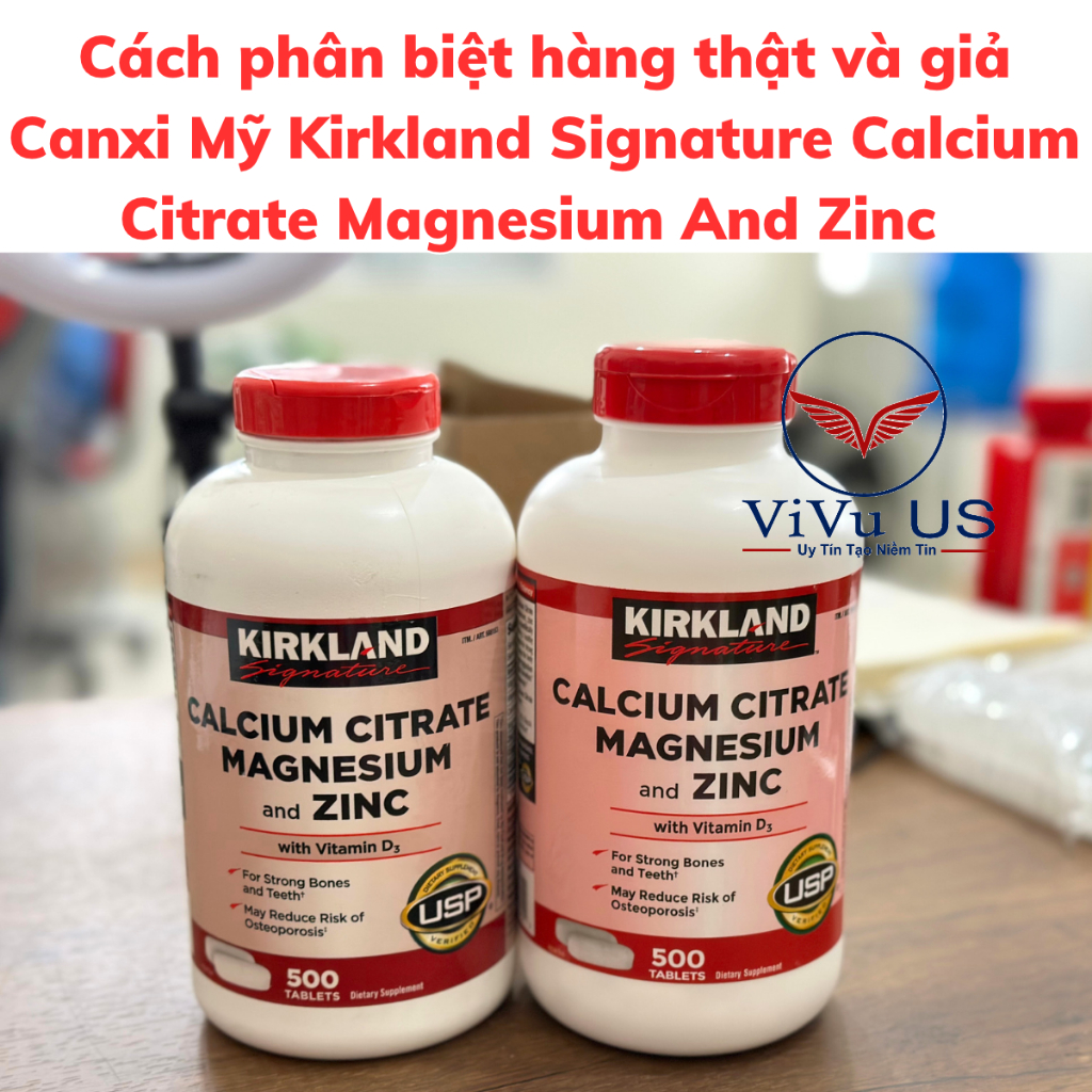 Canxi, Magie, Kẽm, Vitamin D3 500 viên của Kirkland Mỹ.