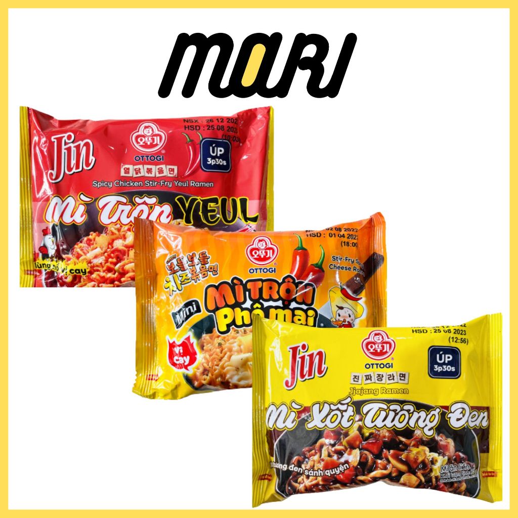 Mì trộn phô mai, mì trộn yeul gà cay, mì tương đen gói mini Ottogi 65g, 75g