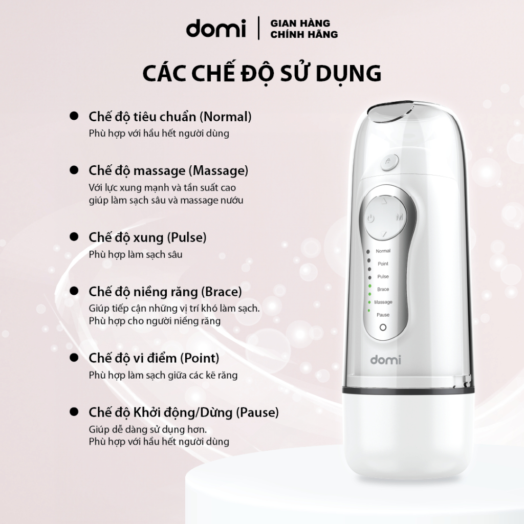 Tăm Nước Domi DM823 Pro Cầm Tay Công Nghệ Chống Nước Đạt Chuẩn IPX7