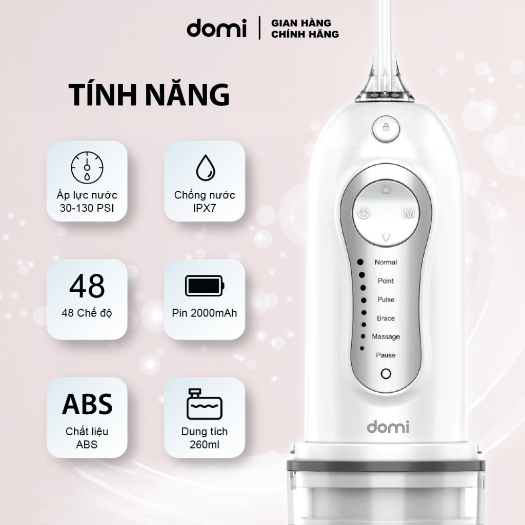 Tăm Nước Domi DM823 Pro Cầm Tay Công Nghệ Chống Nước Đạt Chuẩn IPX7