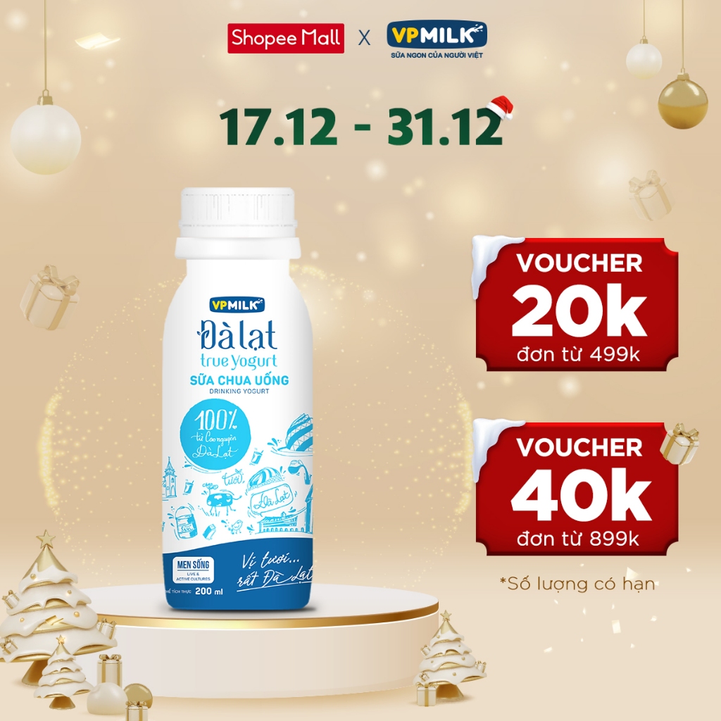 Sữa chua uống VPMilk Đà Lạt True Yogurt - chai 200ml