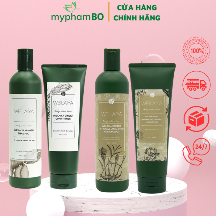 Cặp Dầu Gội Gừng Hà Thủ Ô 400Ml Dầu Xả Gừng Hà Thủ Ô 250Ml Kích Mọc Tóc Weilaiya Zingiber Officinale Juice