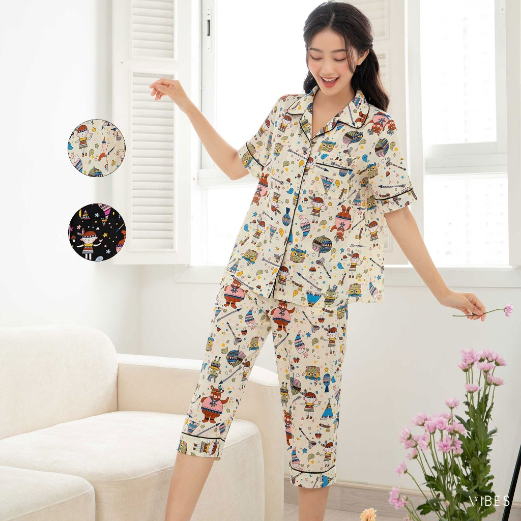 VIBES Đồ bộ Pijama lửng Owl Capri Py Set