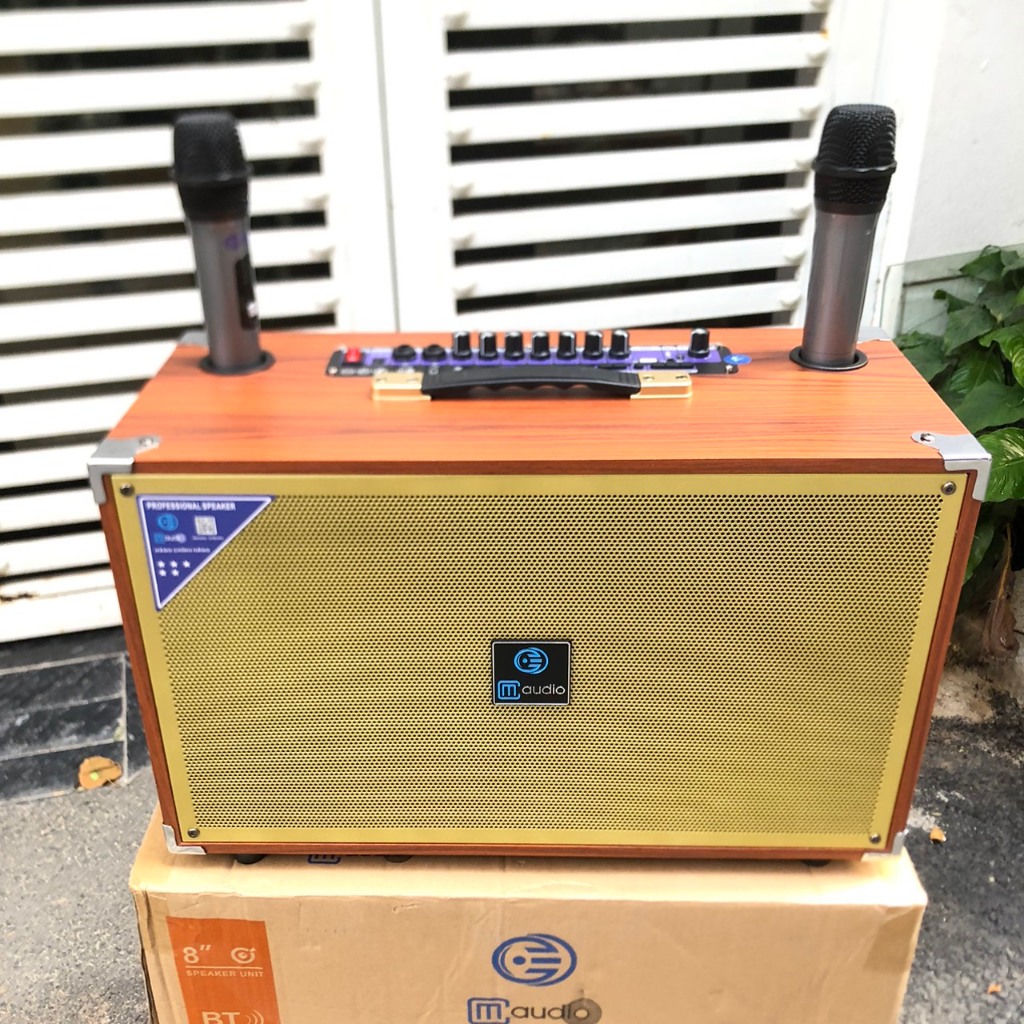 Loa xách tay hát karaoke vỏ gỗ CM208 bass đôi 20cm, tặng kèm cặp micro không dây, âm thanh tuyệt hảo,Thiết kế sang trọng