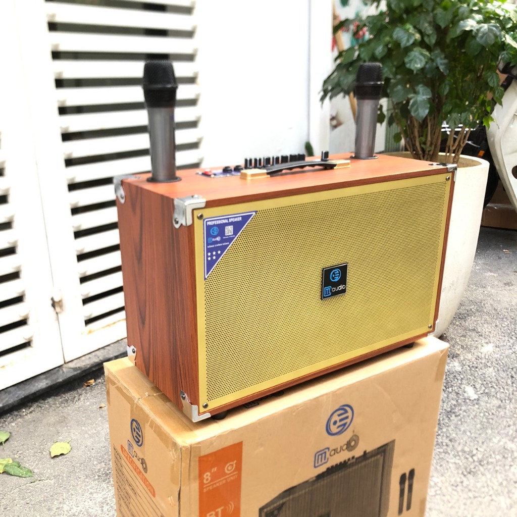 Loa xách tay hát karaoke vỏ gỗ CM208 bass đôi 20cm, tặng kèm cặp micro không dây, âm thanh tuyệt hảo,Thiết kế sang trọng