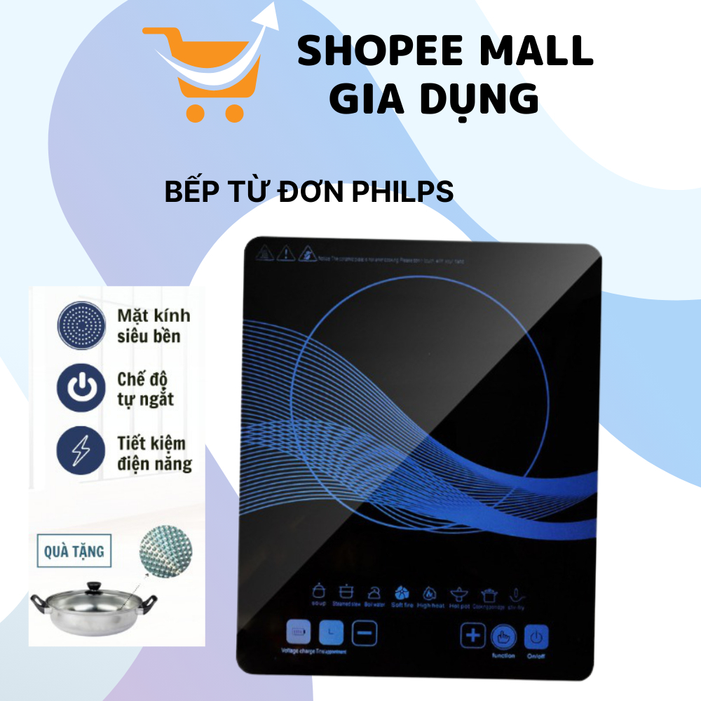 Bếp từ PHILIPS đơn cảm ứng tặng nồi - cài đặt thời gian nấu, có chức năng hẹn giờ, truyền nhiệt tốt, tiết kiệm điện
