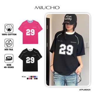 Áo thun unisex phối viền nhỏ form rộng ATPLMD629 Miucho cotton cổ tròn in artwork