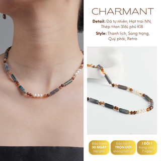 Vòng cổ chuỗi hạt Charmant, dây chuyền đính đá nâu đen NACY N1106