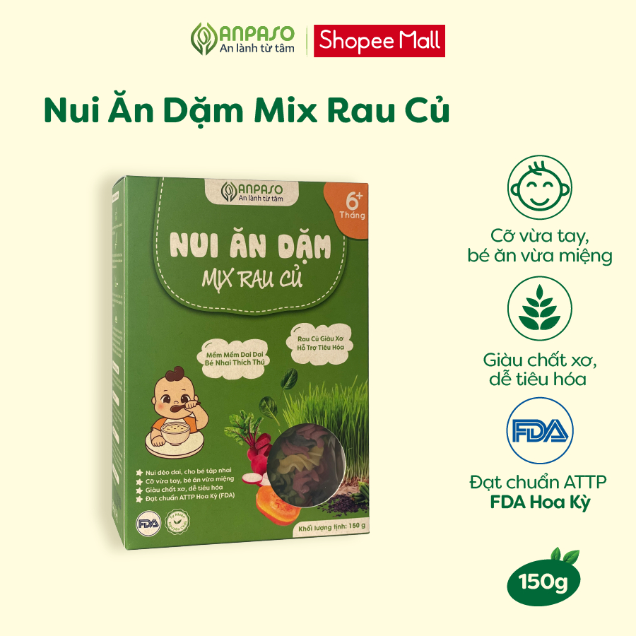 Nui Rau Củ Ăn Dặm Cho Bé Anpaso Vị Rau Củ Hữu cơ/ Organic, Đồ ăn dặm cho bé 6 tháng, ăn dặm Kiểu Nhật 150g