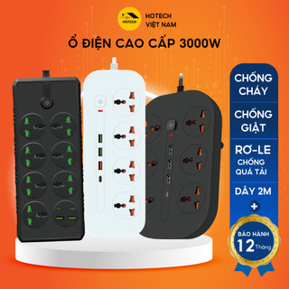 Ổ cắm điện đa năng chống giật chống cháy cao cấp HOTECH an toàn có cổng USB và Type C dây 2M công tắc nguồn TH2H