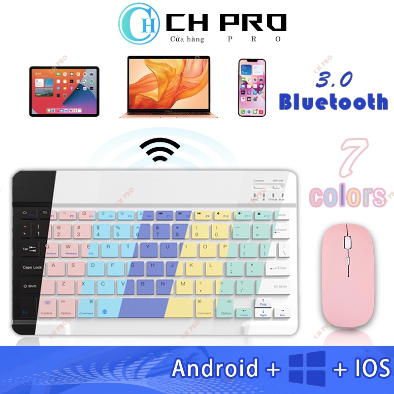 Combo Bàn Phím Bluetooth không dây cho iPad điện thoại, tv, laptop, máy tính bảng sizemini Và Chuột Không Dây 10 Inch