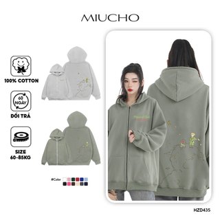 Áo hoodie zip nữ form rộng HZ435 Miucho chân cua in artwork
