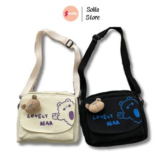 Túi đeo chéo mini vải canvas Lovely Bear dễ thương ( chưa kèm phụ kiện)
