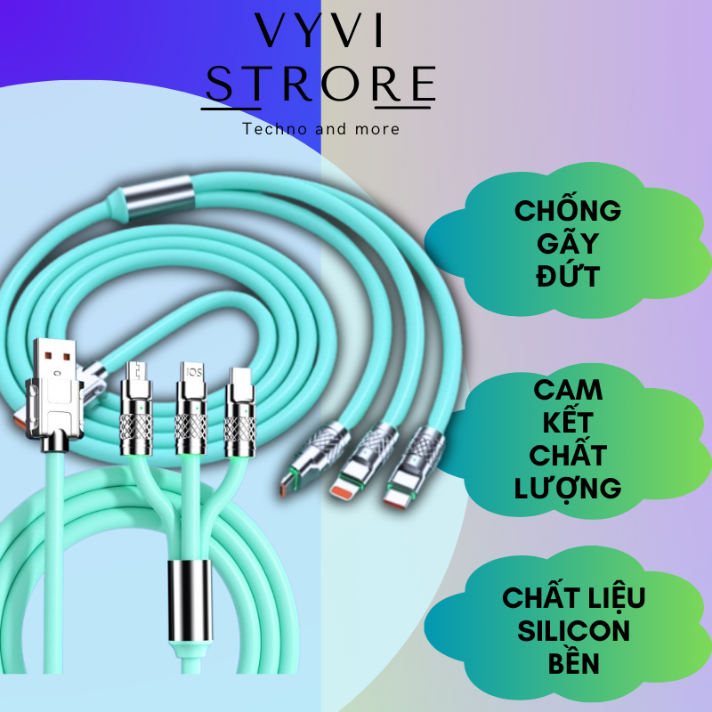 Dây cáp sạc 3 đầu - Prami - Cáp sạc nhanh 3 trong 1 / Cáp Sạc Silicon Chống Đứt